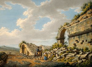 1790年代のエフェソスの廃墟のローマ劇場の外観 作： Gaetano Mercati